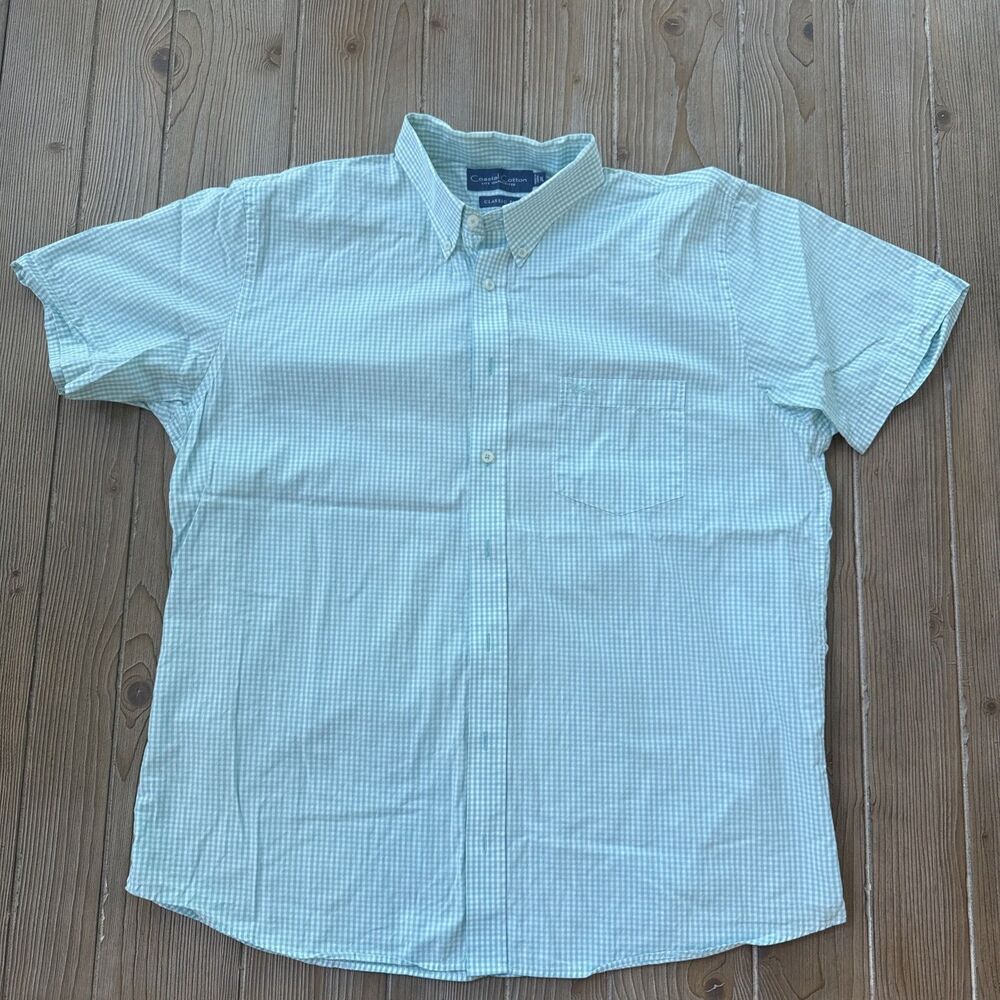 Men’s Coastal Cotton Classic Fit Short Sleeve Shirt Light Blue Check XL